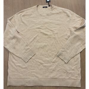 MURANO Mens Knit Sweater 3XT Beige Textured Crew Neck Long Sleeve Wool Blend New